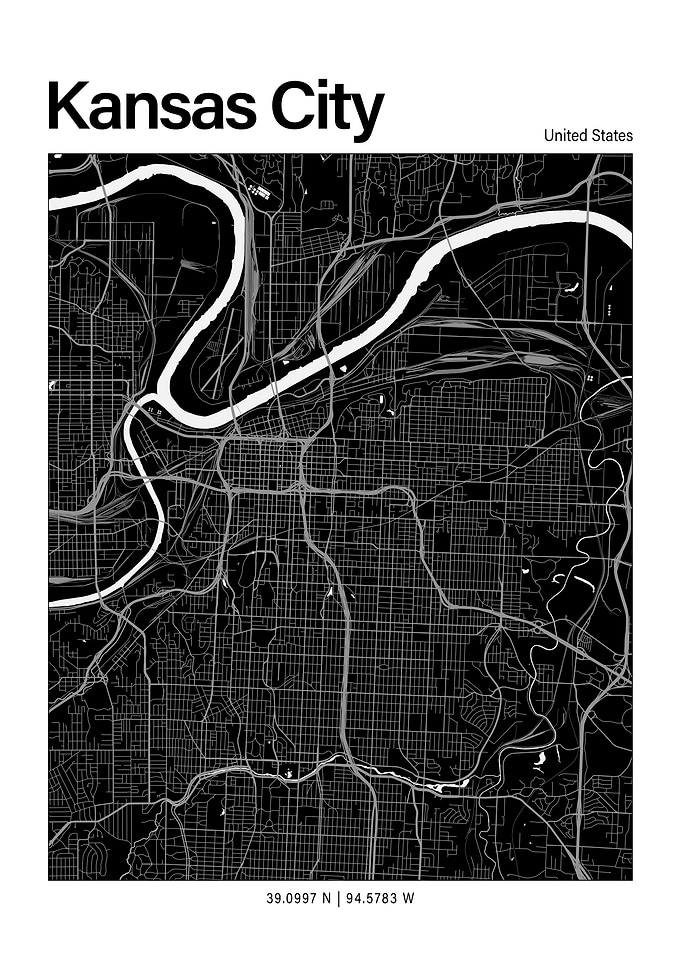 Kansas City Black and White Map