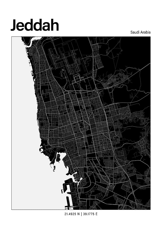 Jeddah Black and White Map