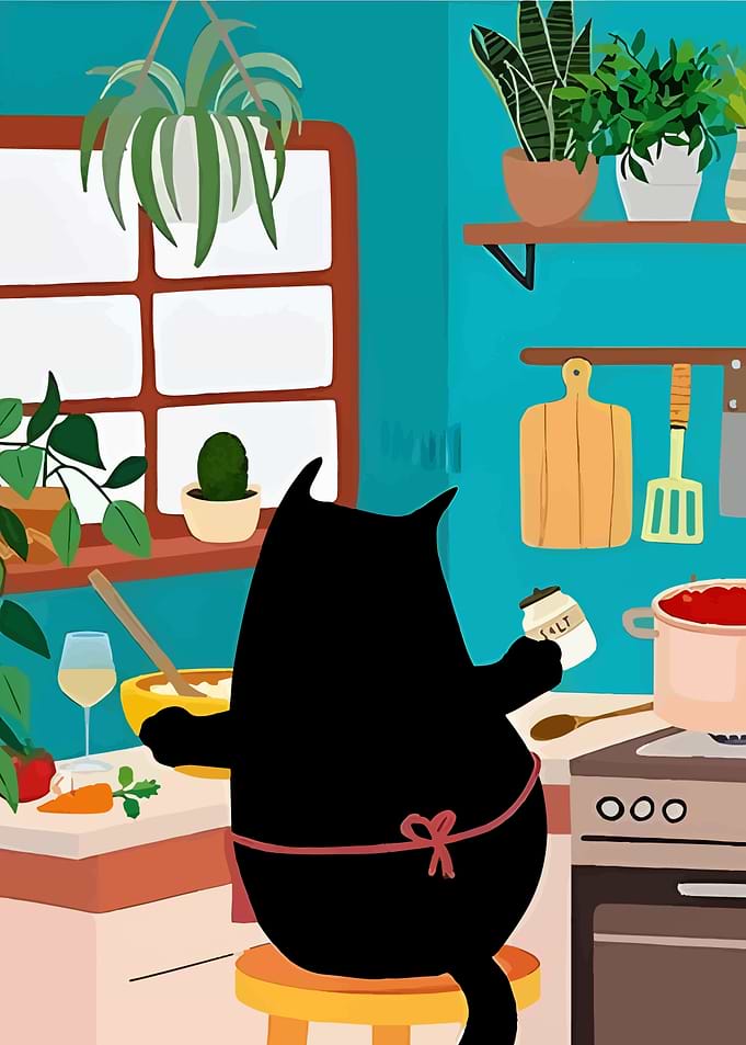 Cat Chef in Kitchen Illustration