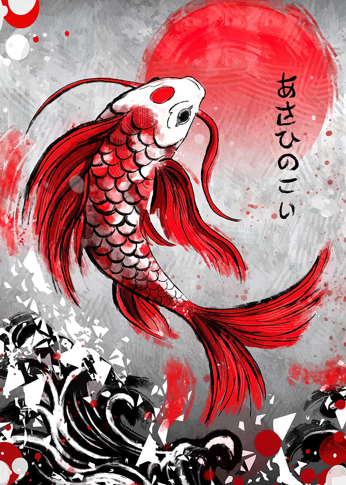 Red and White Koi Fish Painting