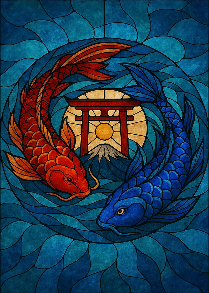 Koi Fish Yin Yang Stained Glass