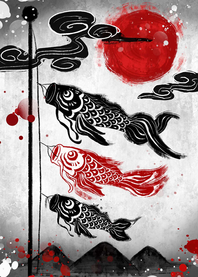 Koinobori Carp Streamers Illustration
