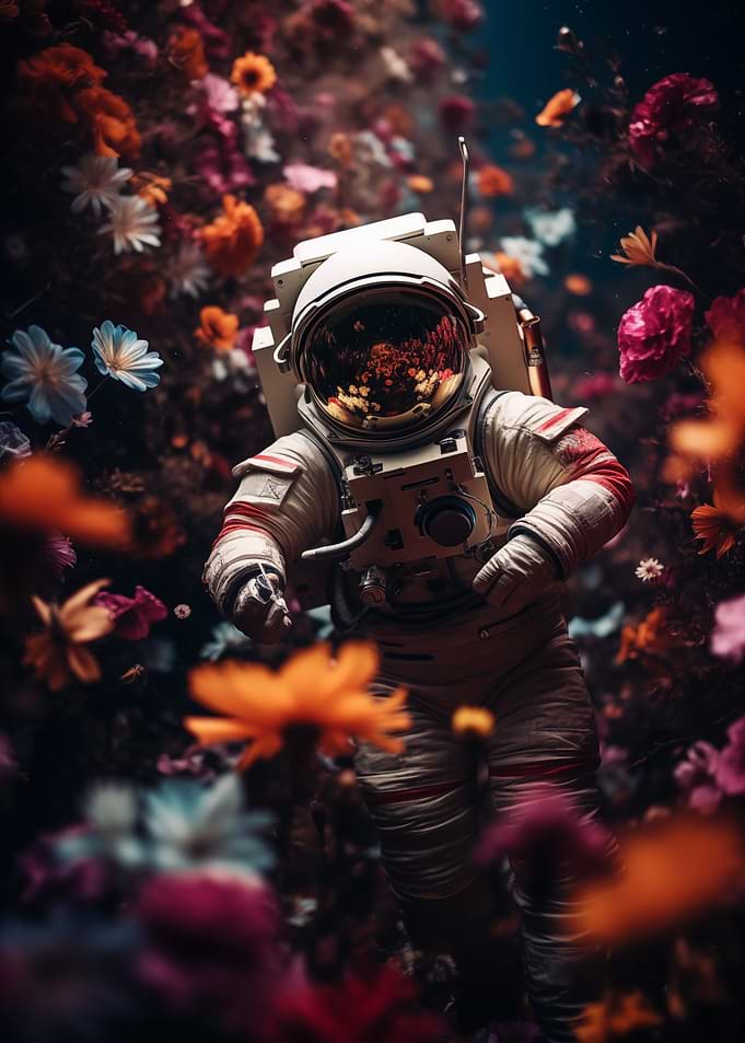 Astronaut in Floral Dreamscape