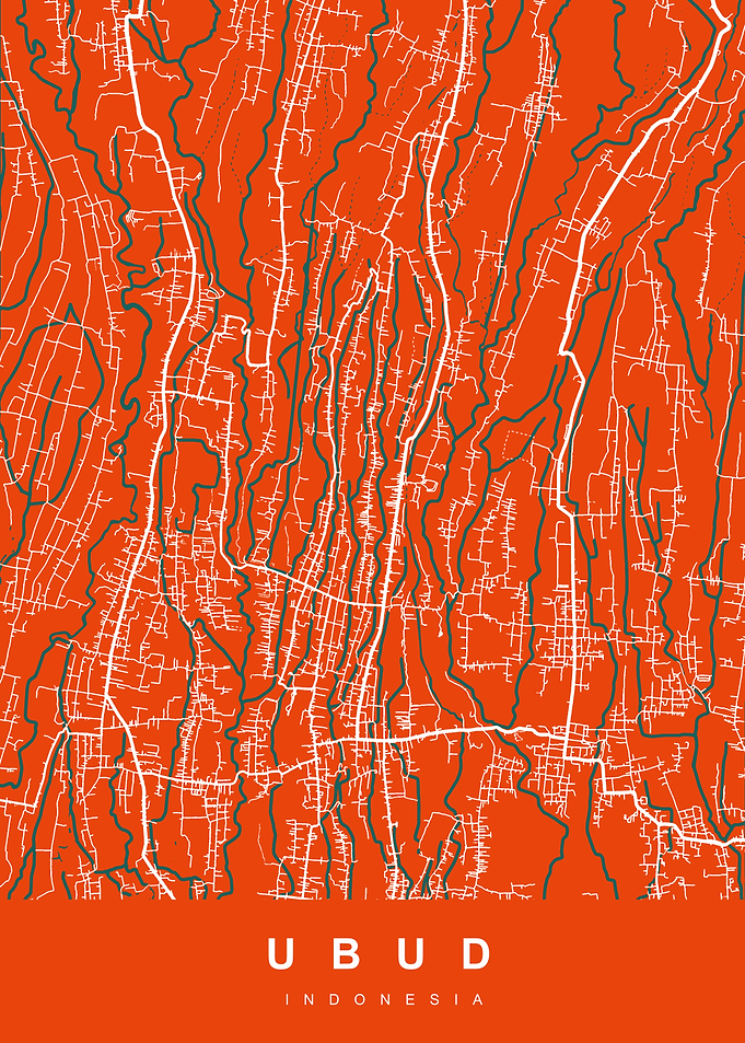 Ubud, Indonesia Map Art