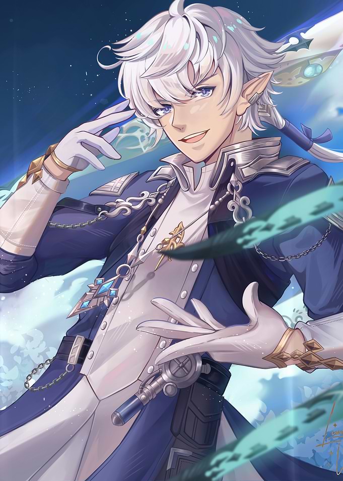 Anime Elf Character with White Hair