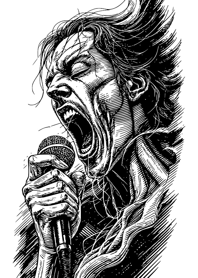 Singer with Microphone Black and White