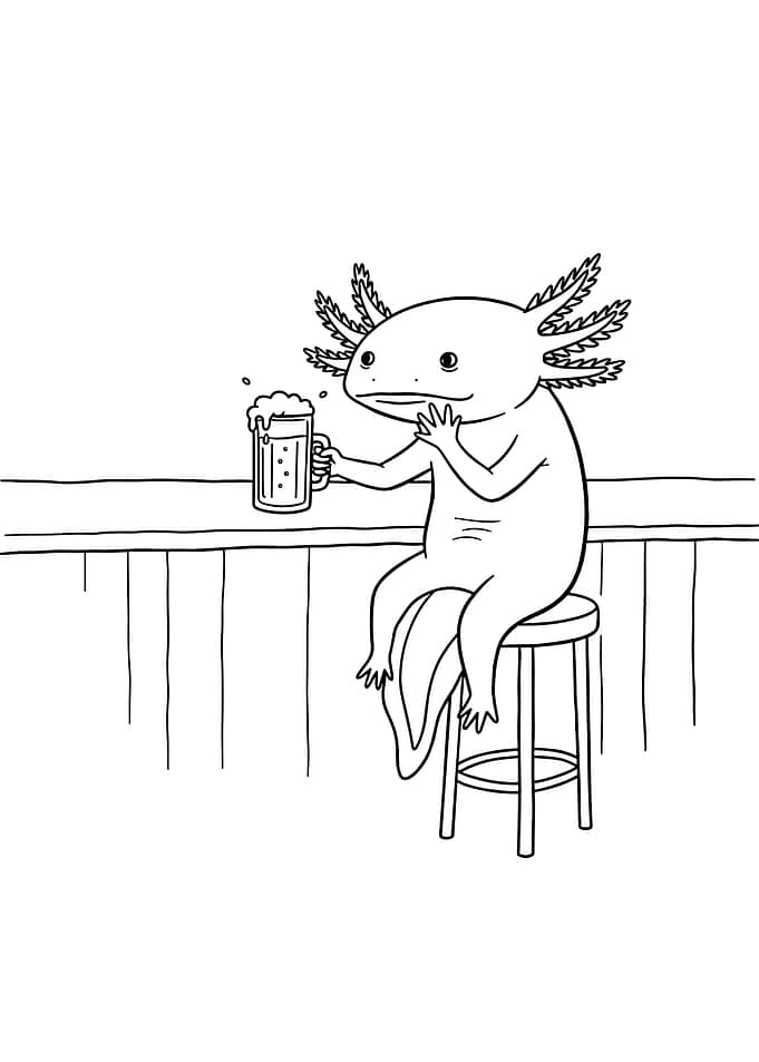Axolotl Drinking Beer at Bar