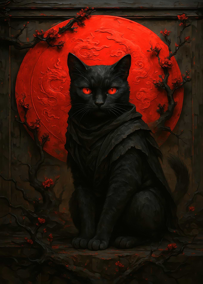Black Cat with Red Moon