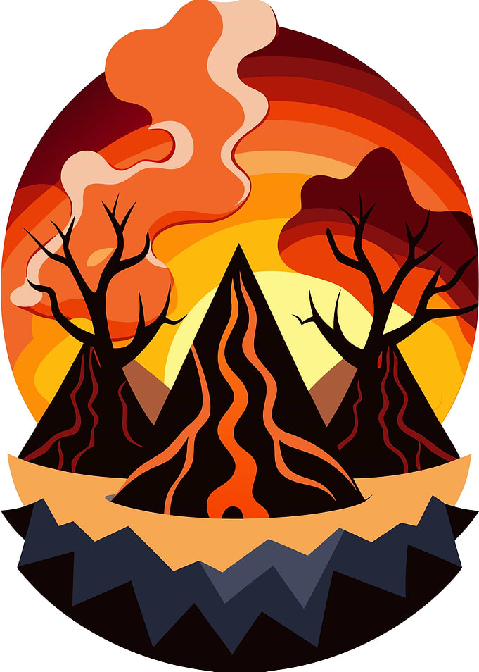 Dramatic Volcanic Sunset with Lava Flow and Dead Trees Metal Wall Print Art