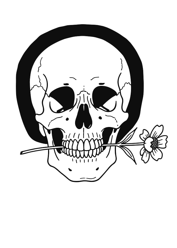 Skull with Flower Line Art