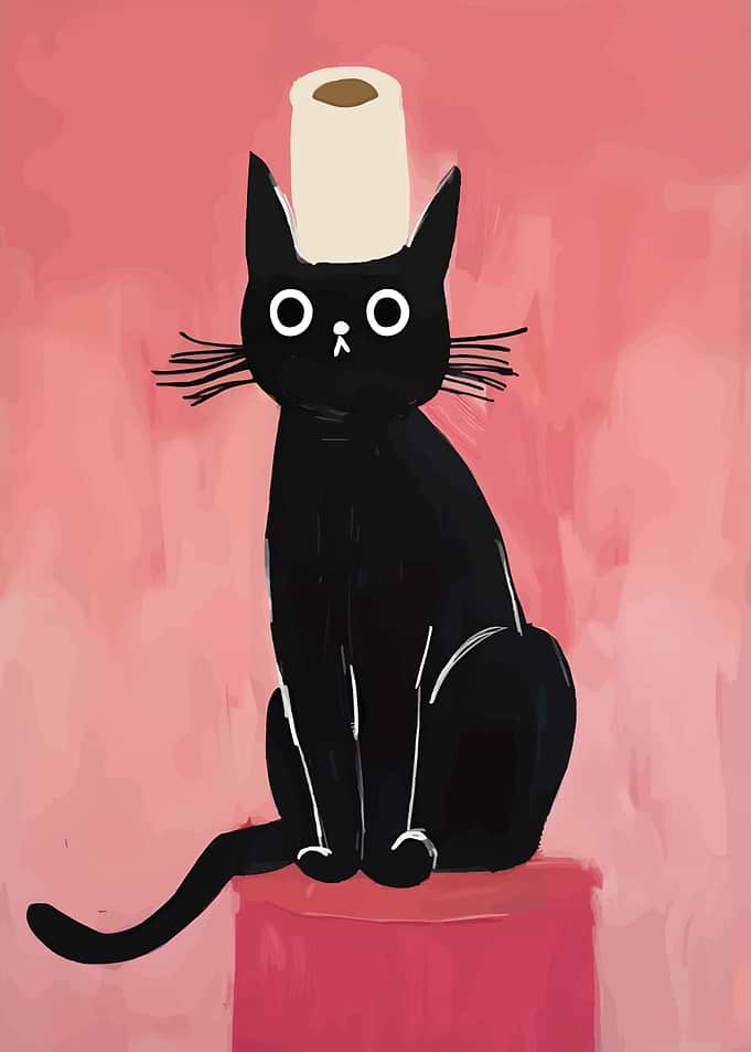 Black Cat with Toilet Paper Hat