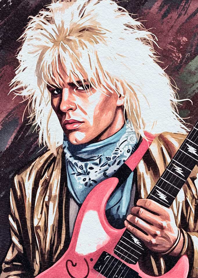 Guitarist with Blonde Hair and Pink Guitar