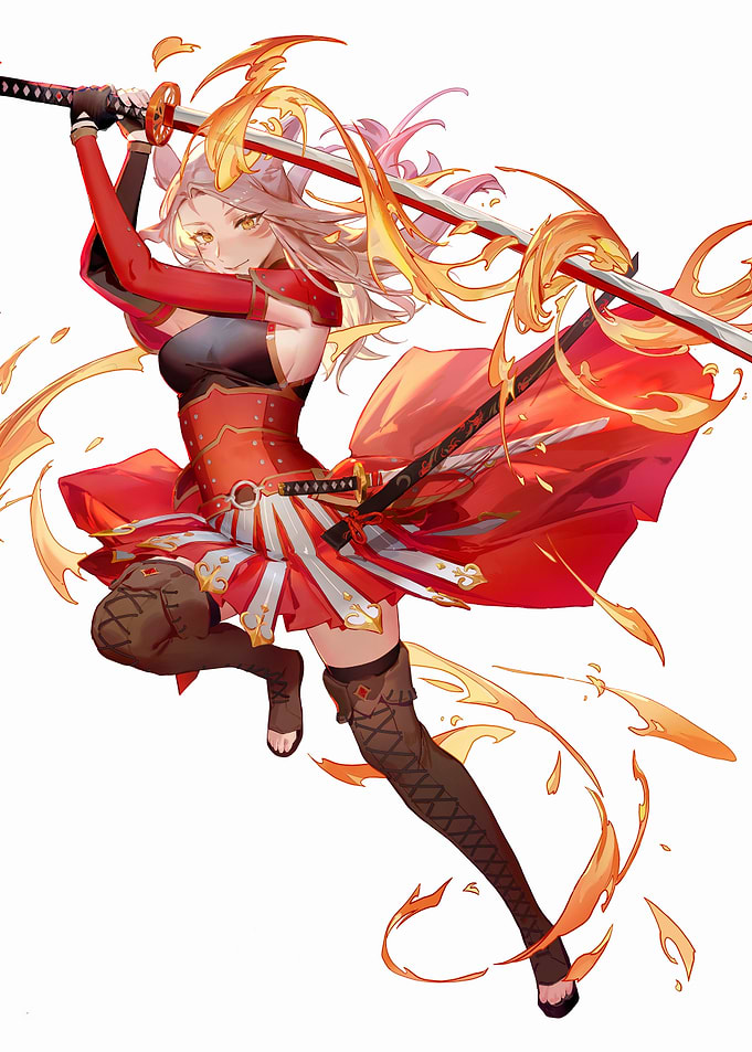 Anime Girl with Katana and Fire