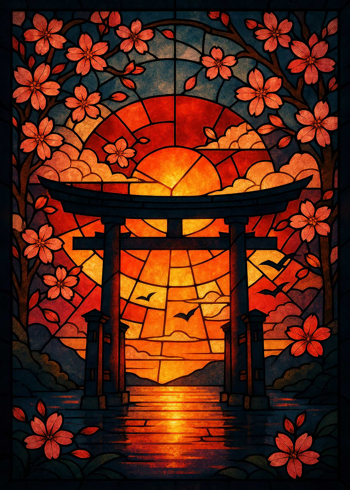 Stained Glass Torii Gate Sunset