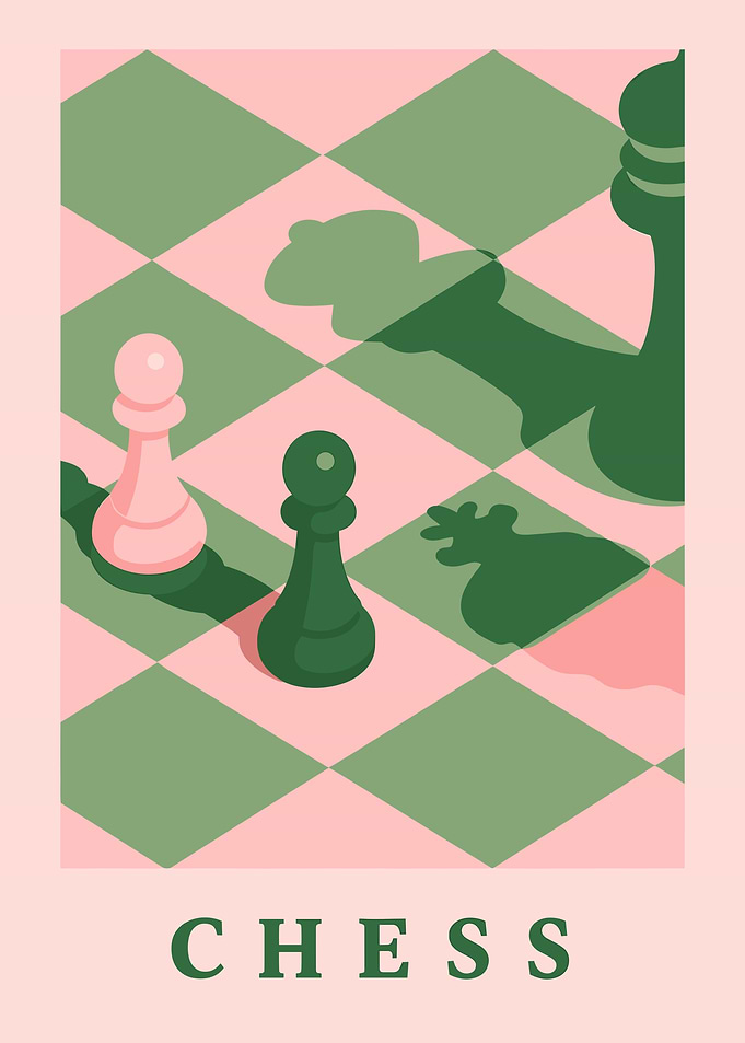 Chess Pieces on Diamond Pattern Board