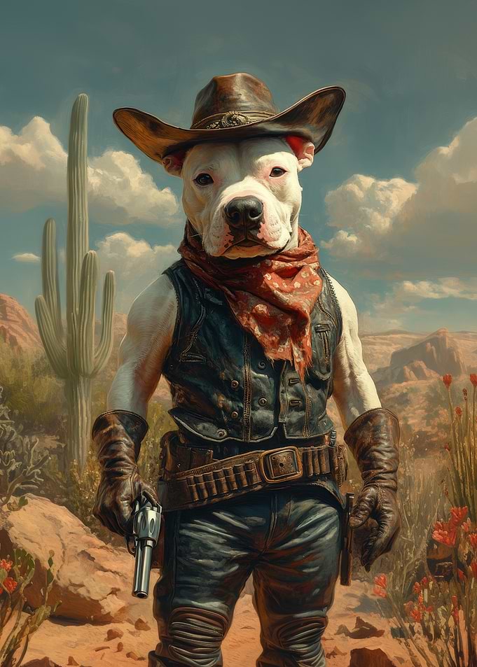 Bull Terrier Cowboy Dog in the Desert | Wild West Dog Art