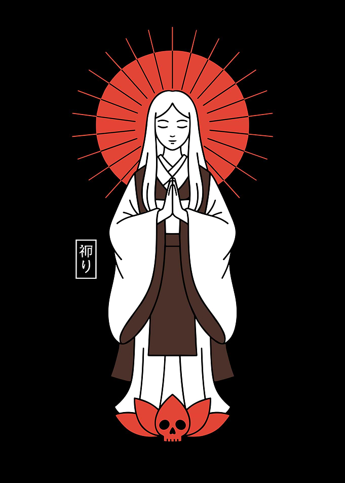 Praying Woman with Skull Lotus