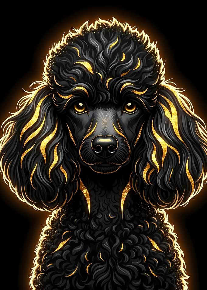 Elegant Black Poodle with Golden Accents