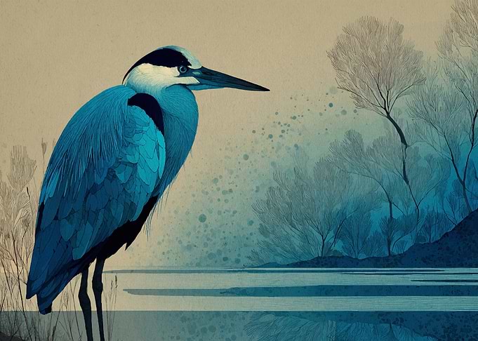Blue Heron by the Quiet Lake