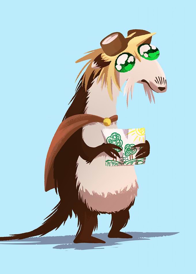 Cartoon Opossum with Drawing and Cape