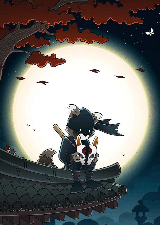 Ninja Fox on Rooftop with Mask