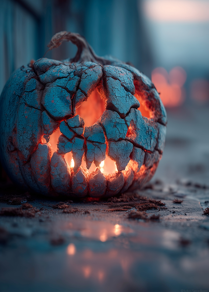 Cracked Halloween Pumpkin with Candlelight