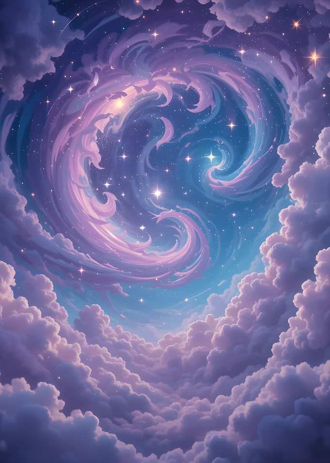 Dreamy Sky with Clouds and Stars