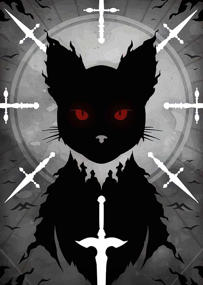 Black Cat with Swords Illustration