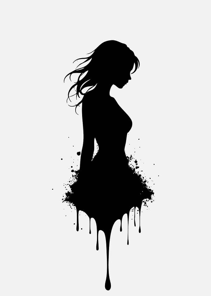 Silhouette of a Woman with Ink Splatter