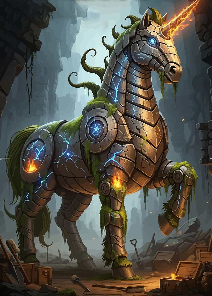 Stone Unicorn Glowing Horn