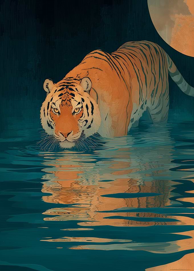 Bengal King Tiger Under Moonlight – Cinematic Wildlife Illustration