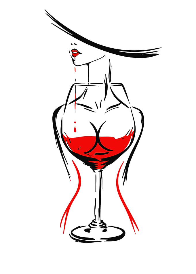 Wine Glass Woman Silhouette Illustration