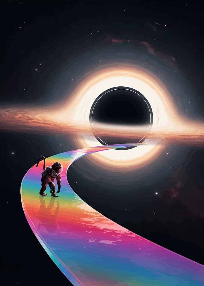 Astronaut Monkey on Rainbow Road to Blackhole
