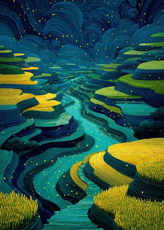 Terraced Fields at Night