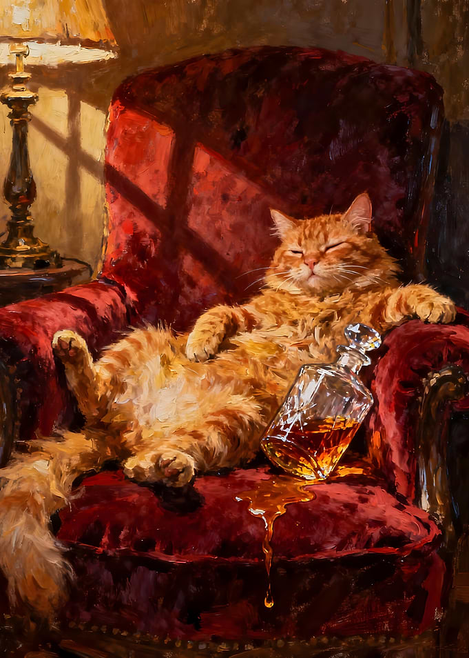 Relaxed Cat with Whiskey Painting