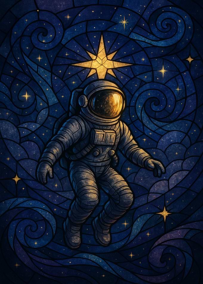 Astronaut in Space Stained Glass Style