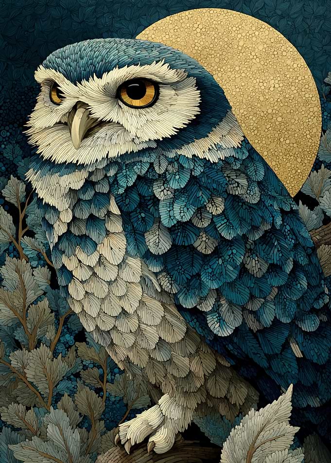 Moonlit Owl of a Thousand Feathers