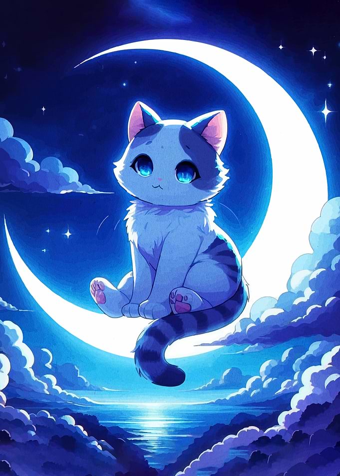 Cute Cat on the Moon