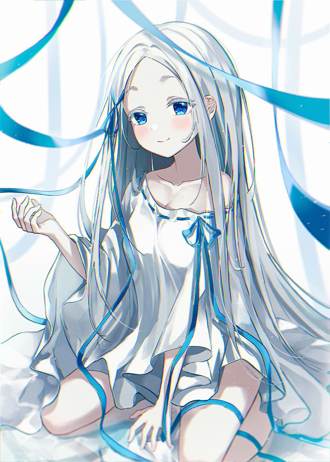 Anime Girl with White Hair and Ribbons