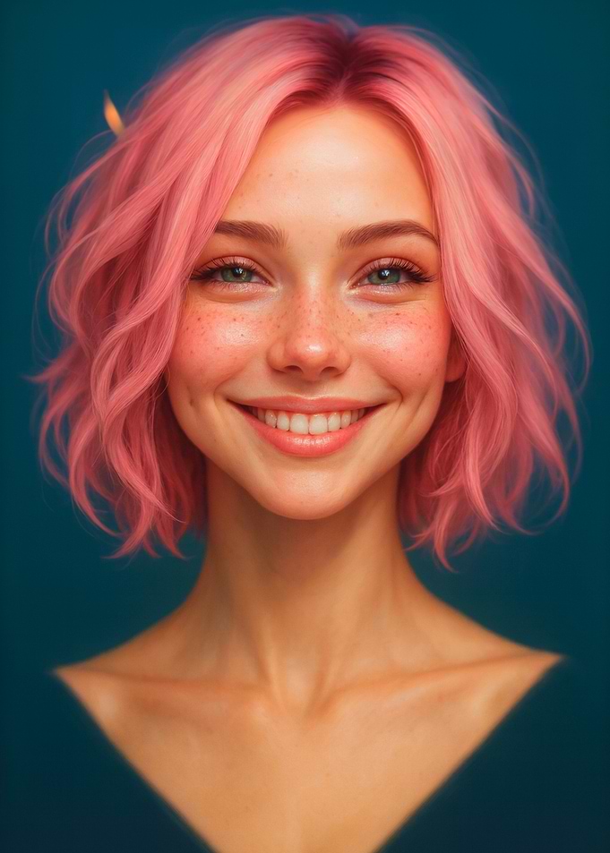 Smiling Woman with Pink Hair Portrait