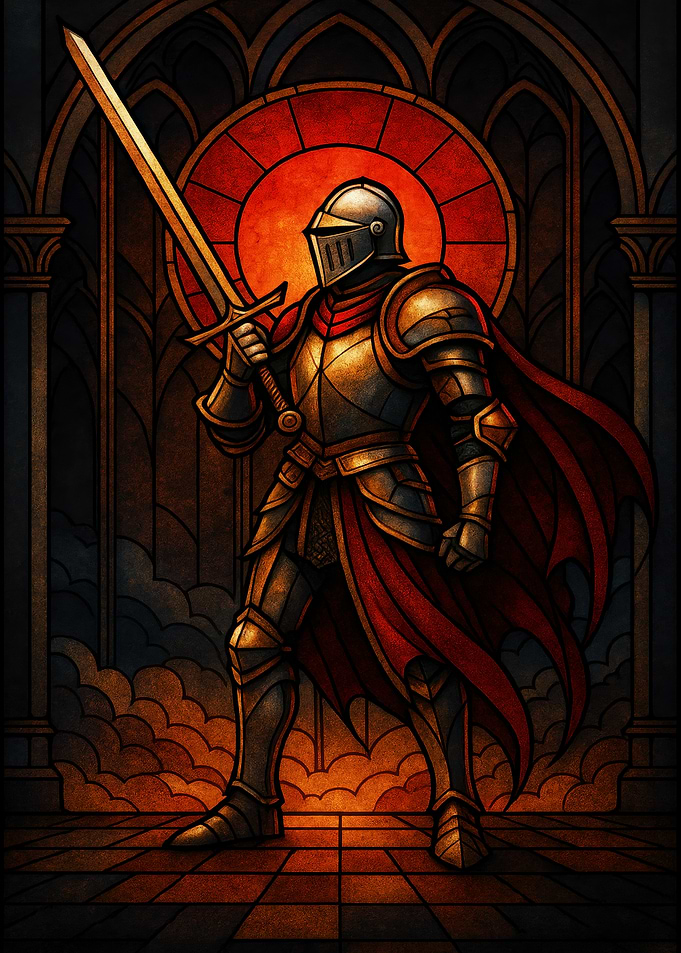 Stained Glass Knight with Sword