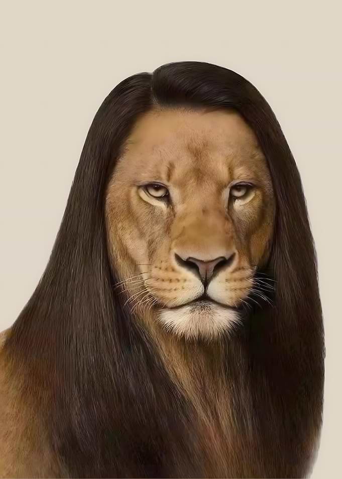 Lion with Human Hair