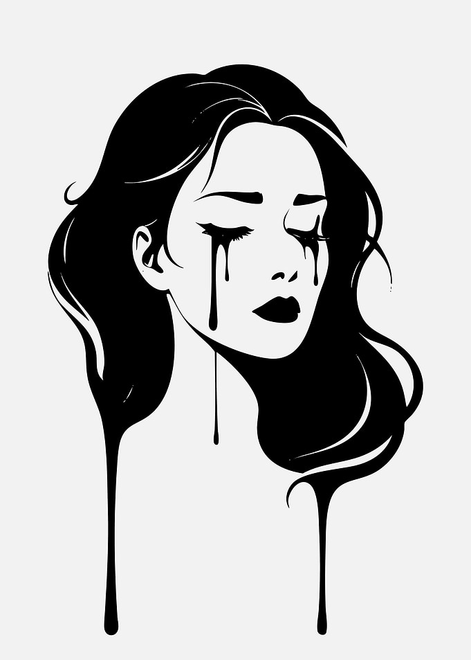Crying Woman Black and White Art