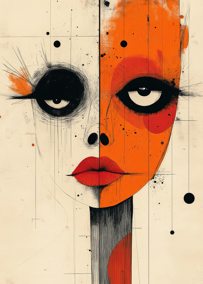 Abstract Portrait with Split Color Scheme