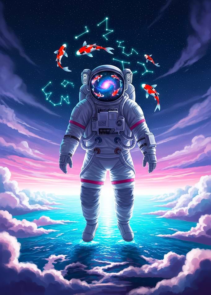 Astronaut with Koi Fish