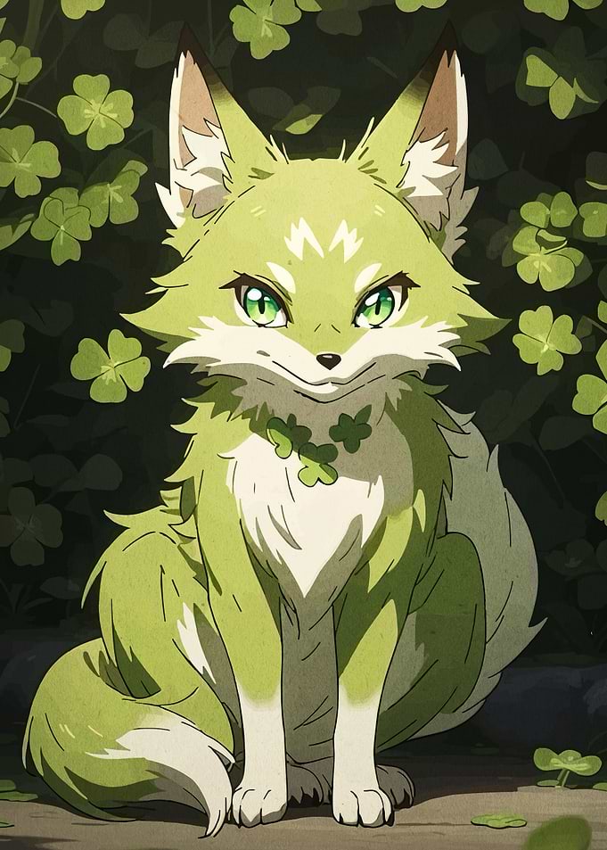 Green Fox with Clovers