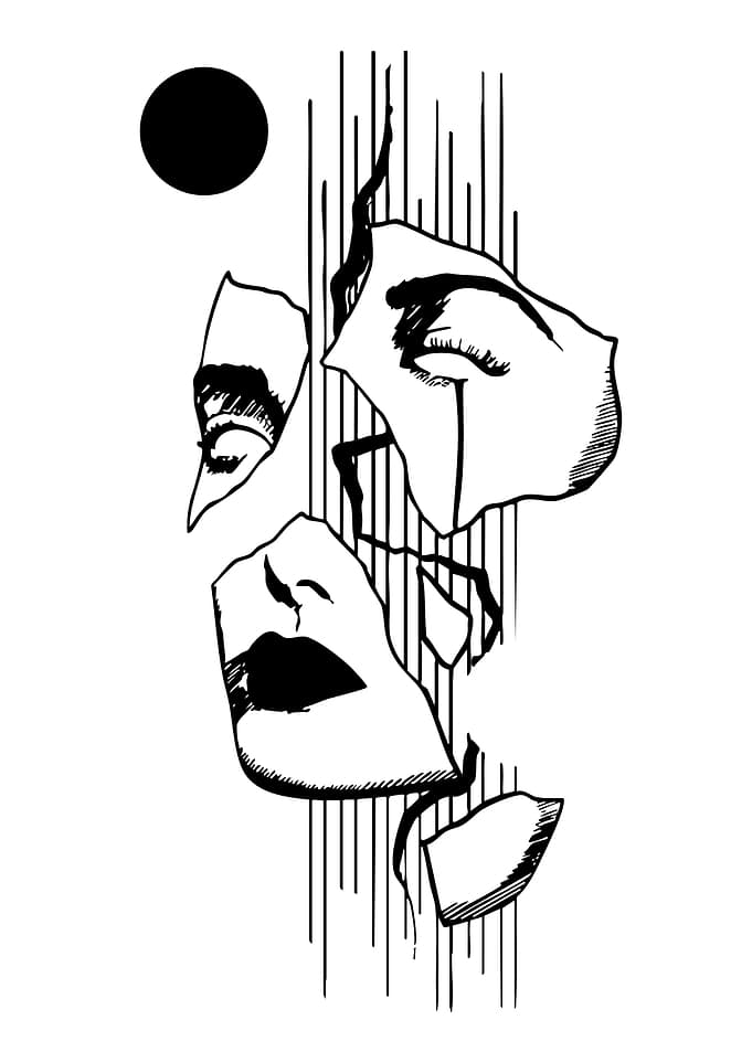 Fragmented Face with Black Circle