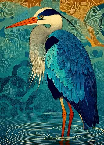 Blue Heron in Water Art