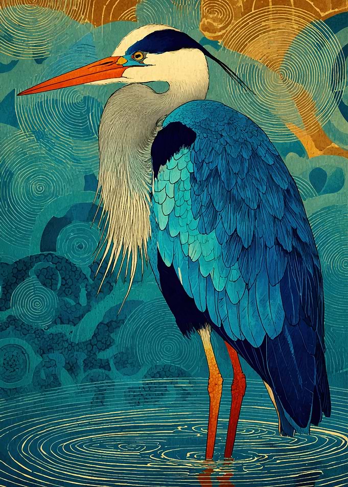 Blue Heron in Water Art