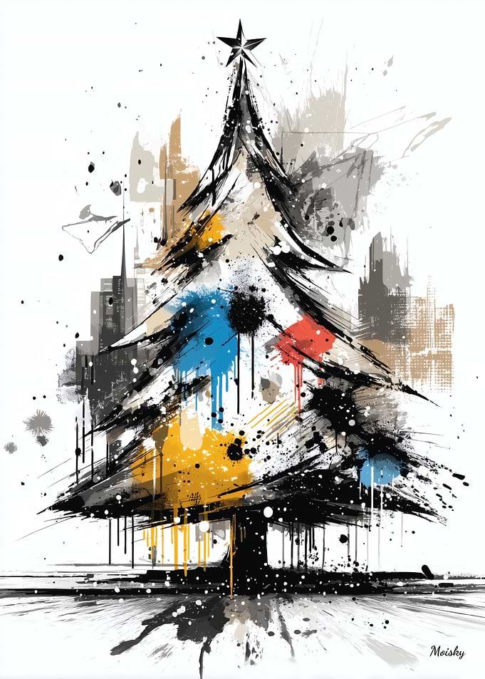 Urban Burst Tree – Abstract Expressionist Christmas Art
